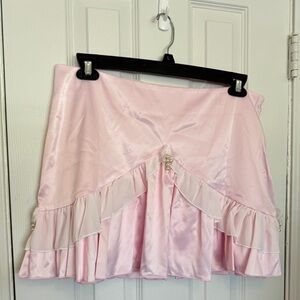 Sugar Thrillz Satin Ruffle skirt with Pearl crosses